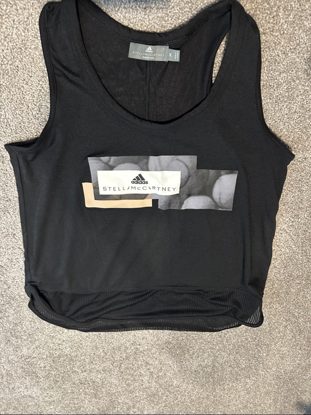 Stella McCartney Black Athletic Logo Tank with Beige Accent